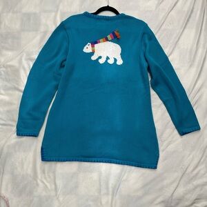 SOLD~NWT Quacker Factory Vintage Blue Knit Pullover Sweater Polar Bear Scarf S M